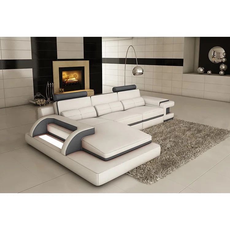 Italian Leather Sectional Sofa Set Red Black L-Shape Living Room Furniture for Office or Apartment Genuine Leather Material