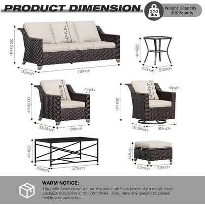3-Piece Outdoor Patio Set with PE Rattan Sofa, Removable Cushions & Tempered Glass Table for Garden, Balcony