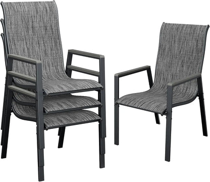 Patio Chairs Set of 4, Stackable Outdoor Chairs with All Weather Breathable Textilene, High Back Metal Frame