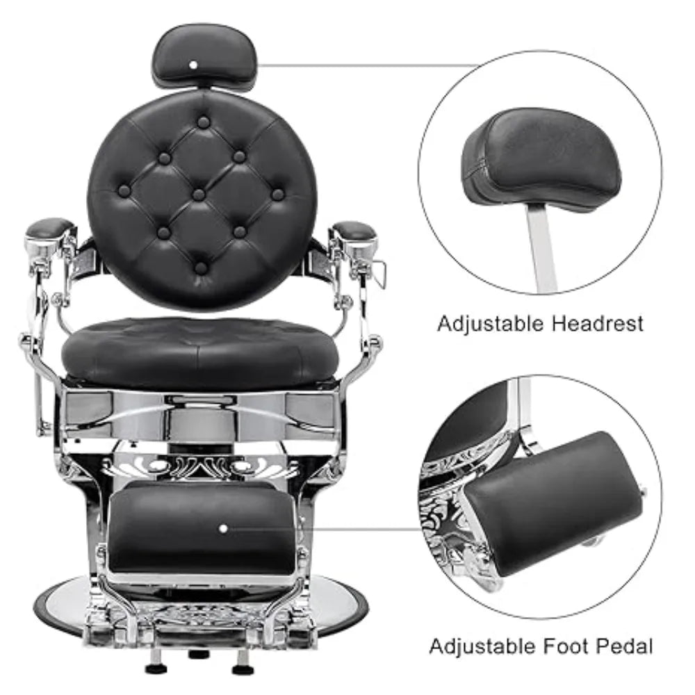 Vintage Heavy Duty Barber Chair Hydraulic Recline with Headrest 360° Rotatable Professional Salon Chair Supports up to 700 Lbs