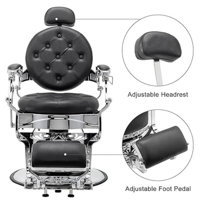 Vintage Heavy Duty Barber Chair Hydraulic Recline with Headrest 360° Rotatable Professional Salon Chair Supports up to 700 Lbs