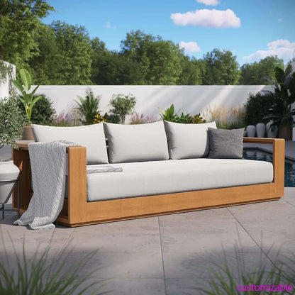 Tahoe Acacia Wood Outdoor Patio Sofa in Natural Light Gray Weather-Resistant Cushions-Ideal as a Porch Couch or Sunroom Sofa