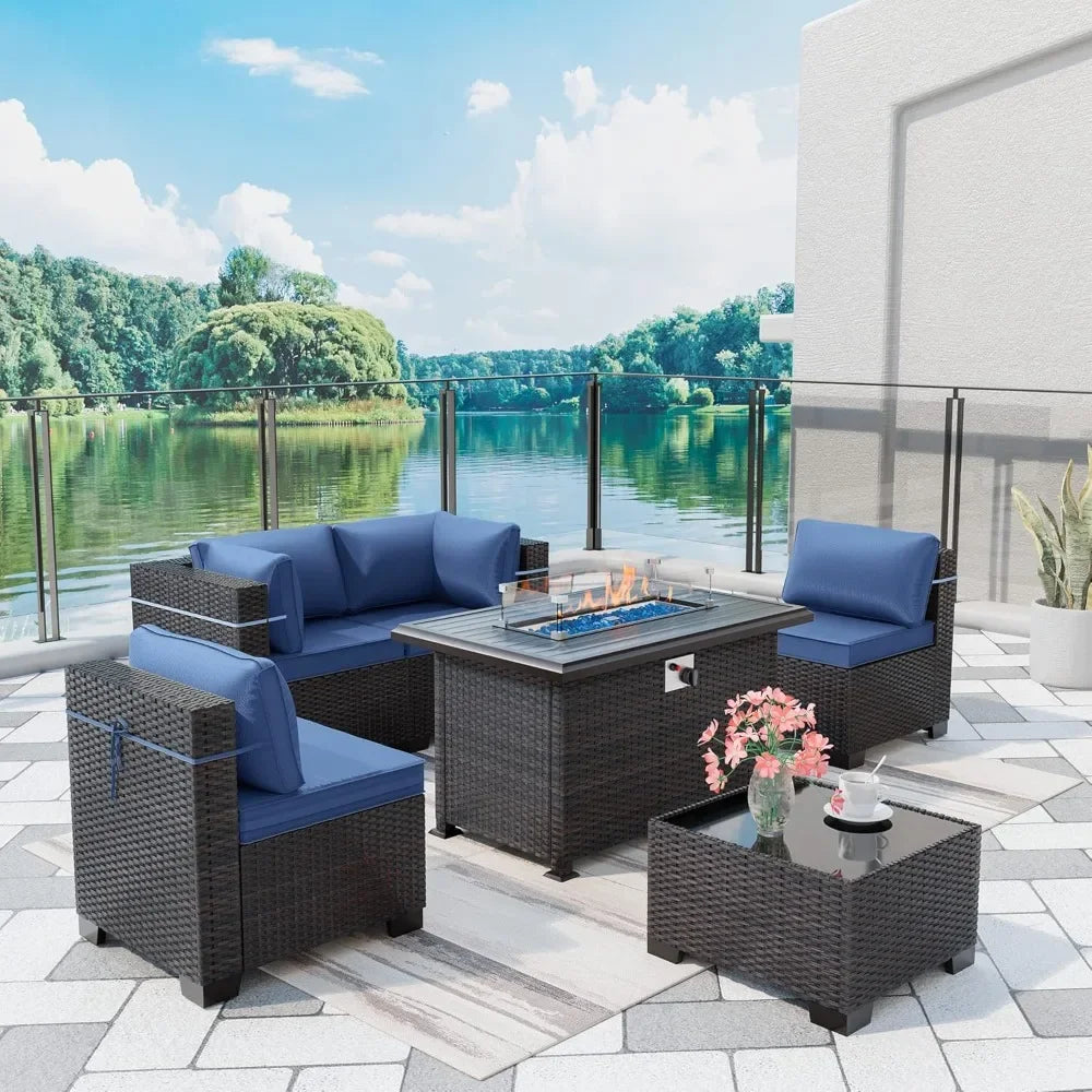 Outdoor Patio Furniture Se,  6 Pieces Outdoor Furniture Patio Sectional Sofa s w/43 Propane Gas Firepit   Coffee