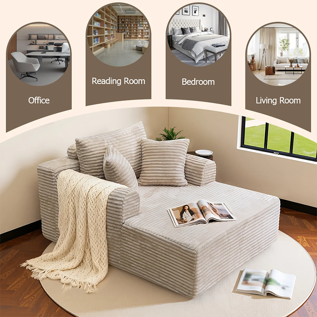 Single Corduroy Sofa Bed, Deep Seat, No Assembly, Includes 3 Pillows