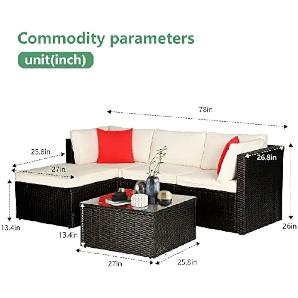 5 Pieces Patio Furniture Outdoor Wicker Sectional Patio Rattan Chair， Conversation Backyard Lawn Porch Poolside Balcony Garden