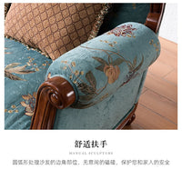 American-style all-solid wood fabric sofa combination three-person furniture set