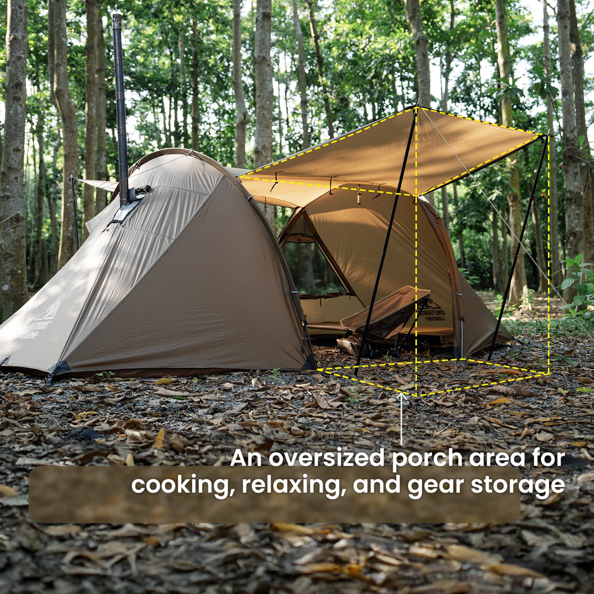 OneTigris Raven Nest Tunnel Hot Tent 2 Person Camping Shelter with Stove Jack 4 Season Waterproof Tent for Backpacking Bushcraft