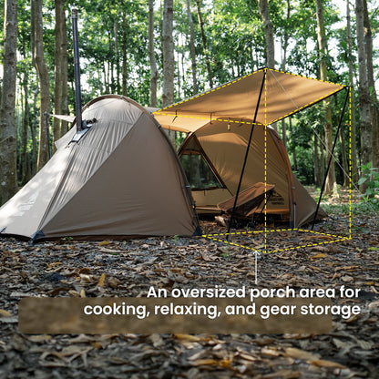OneTigris Raven Nest Tunnel Hot Tent 2 Person Camping Shelter with Stove Jack 4 Season Waterproof Tent for Backpacking Bushcraft