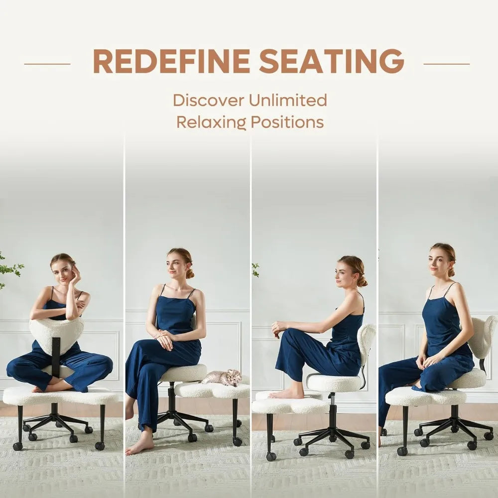 Ergonomic Cross Legged Chair, 360° Swivel Meditation Chair with Wheels, Height Adjustable Seat for ADHD, Strong Lumbar Support