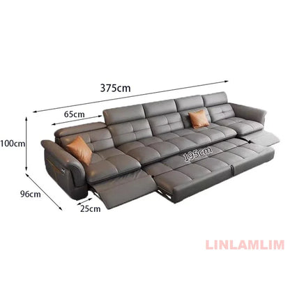 Modern Electric Recliner Sofa Bed with Adjustable Backrest, L-Shaped Multifunctional Italian Genuine Leather Sectional Couch