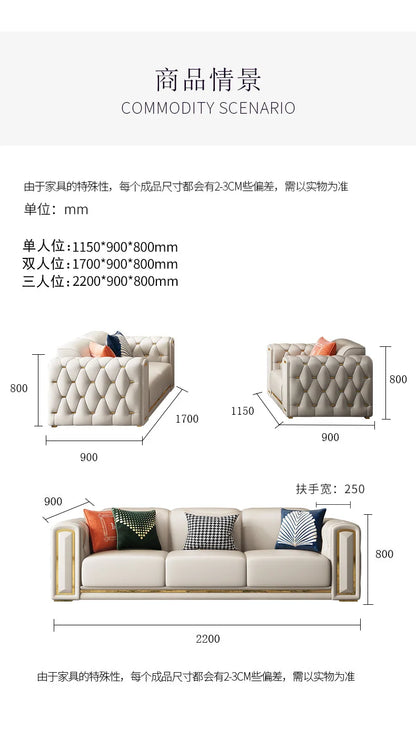 Cross-border Light Luxury Sofa Simple Modern Leather Sofa Italian Minimalist Villa Living Room Buckle Leather Sofa Combination