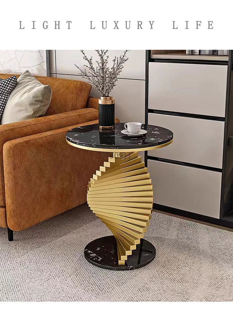 Living room modern luxury coffee corner table latest round top gold metal base side table