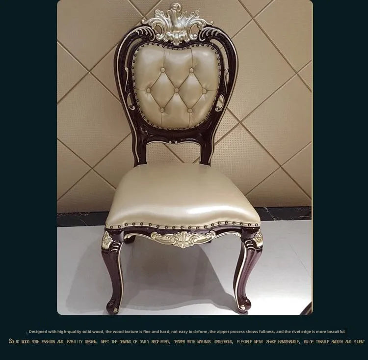 European Style Marble Dining Table Chair Set All Solid Wood Carved for 6-8 People for Restaurant Small Household Hotel