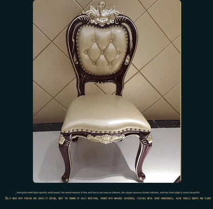 European Style Marble Dining Table Chair Set All Solid Wood Carved for 6-8 People for Restaurant Small Household Hotel