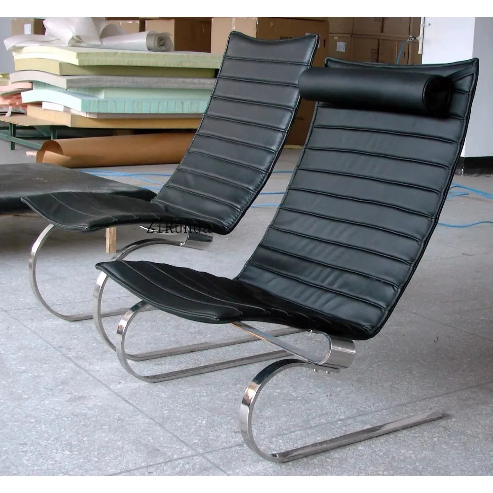 Black leather pad stainless steel frame, lounge chair, living room chair