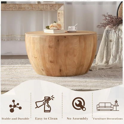 31.50" Vintage Style Bucket Shaped Coffee Table, Drum Coffee Table for Office, Dining Room and Living Room