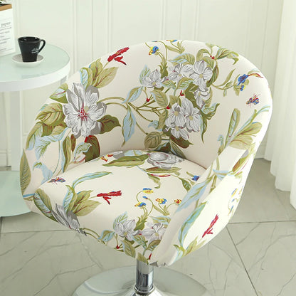 Semi-Circular Print Elastic Bar Low Back Chair Cover Dustproof for Living Room Bedroom Restaurant Hotel Furniture Accessories