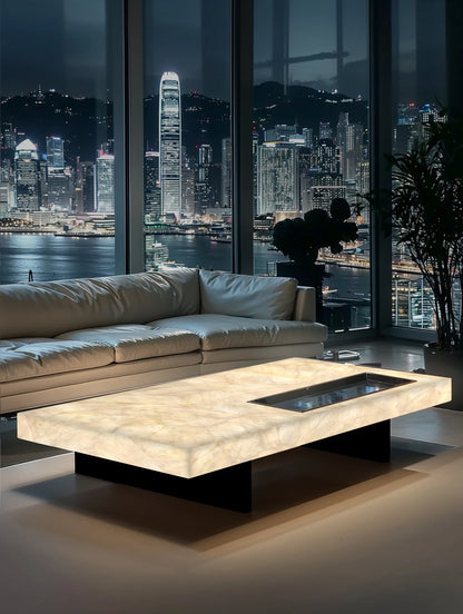 **Rectangle living room coffee table luminous jade luxury stone villa marble natural high-grade light luxury minimalist mansion