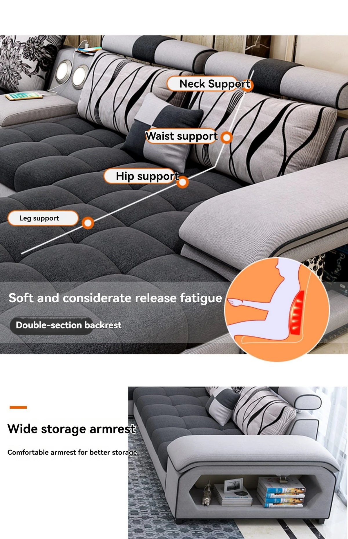 Sectional Couches for Living Room with Smart Bluetooth Speaker Charging Sectional Sofa Set with Chaise L-Shape Sectional Couch