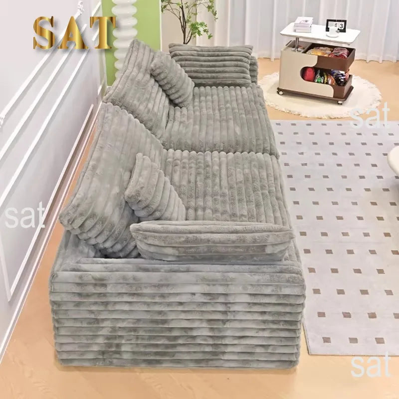 -+Light Luxury Lazy Thick Solid Wood Frame Technology Velvet Clouds Sofa Large Sitting Deep Section Sofa Set Removable Washable