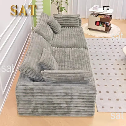 -+Light Luxury Lazy Thick Solid Wood Frame Technology Velvet Clouds Sofa Large Sitting Deep Section Sofa Set Removable Washable