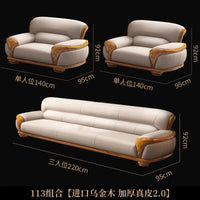 New Chinese ebony leather sofa living room combination size apartment first layer cowhide straight row sofa