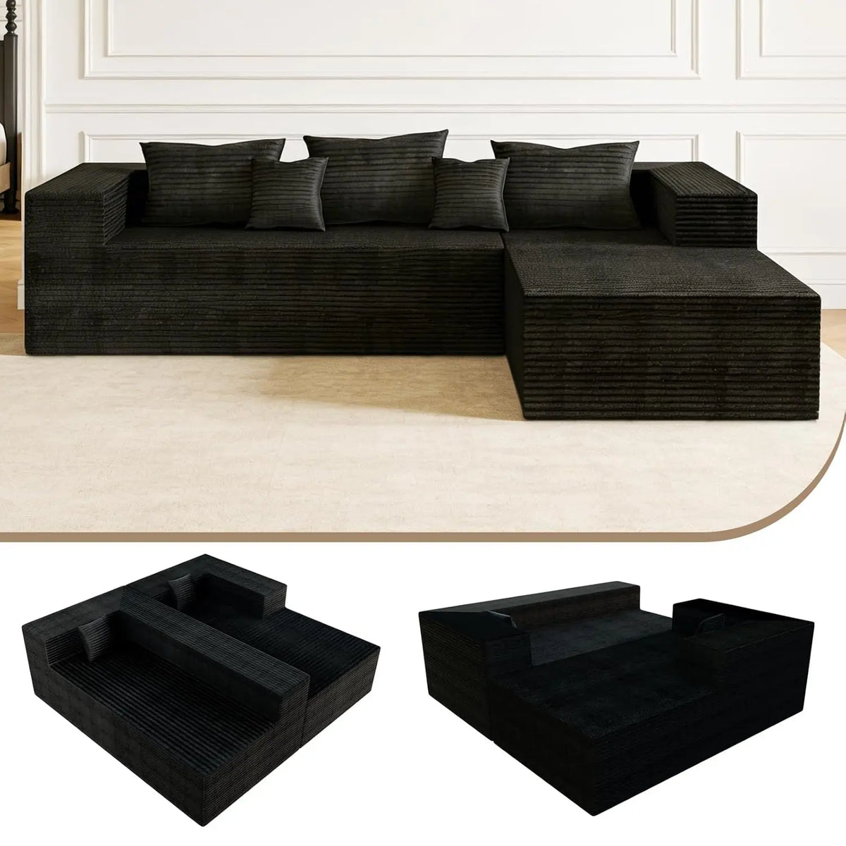 Cloud Couch L-Shaped Sectional Sofa 105.9'' Corduroy Deep Seat Memory Foam Modular Sofa Customizable Boneless Upholstered