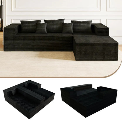 Cloud Couch L-Shaped Sectional Sofa 105.9'' Corduroy Deep Seat Memory Foam Modular Sofa Customizable Boneless Upholstered