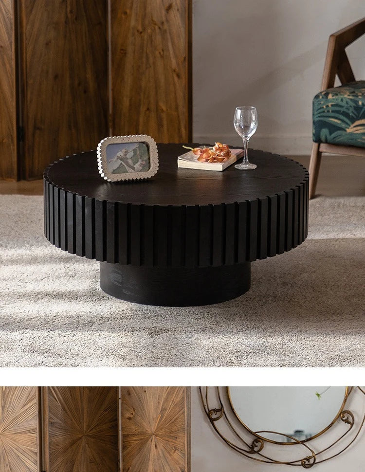 DIGGERA Round Coffee Table For Living Room with Solid Wood Veneered, Circle Center Table Accent Tea Table for Apartment