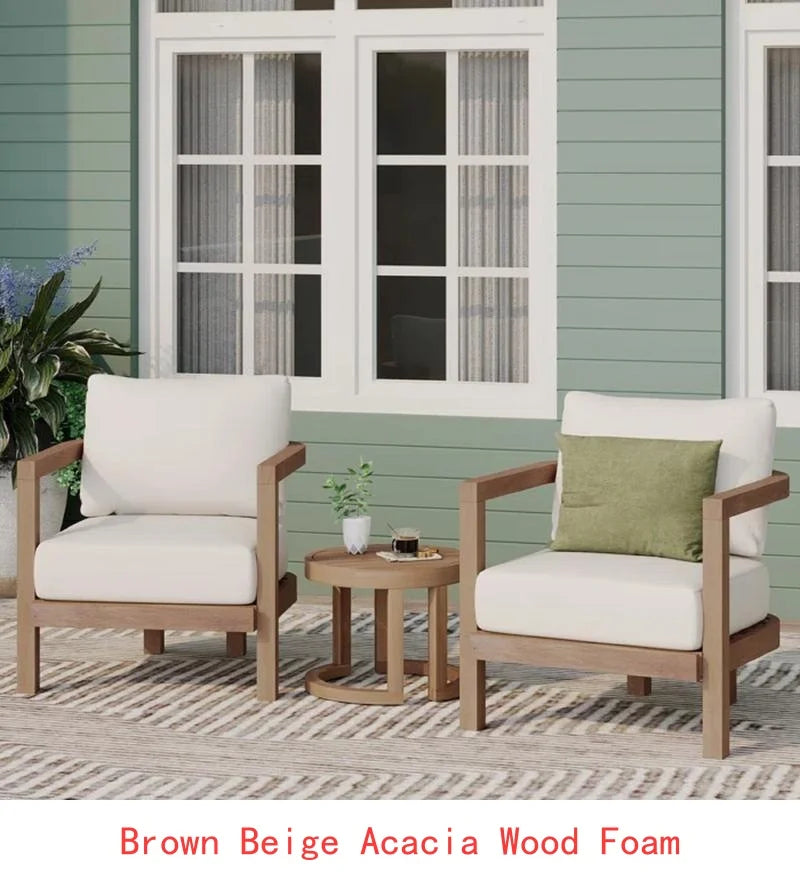4-Piece Acacia Outdoor Furniture Set, Deep Seating Patio Conversation Set with Coffee Table and Soft Cushions, Ideal for