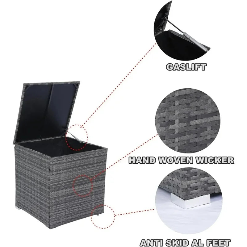 8-Piece Patio Sectional Wicker Rattan Outdoor Sofa Set with Storage Box and Cushion Box, Grey Wicker, Black Cushions, Clear