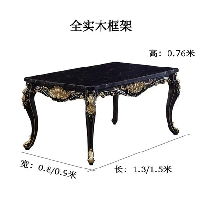 Marble dining table and chair combination European solid wood carving flower rectangular restaurant household dining table
