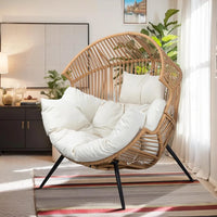 Outdoor Indoor Hanging Egg Chair PE Wicker Rattan Lounge Chair with Cushion for Patio Garden Balcony Backyard Beige