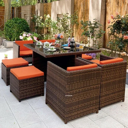 Leisure Open-air Garden Furniture Sets Outdoor Table Chairs Patio Rattan Furniture Set Waterproof and Sun-proof Armchair u