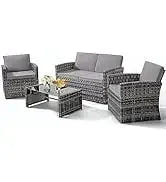 YND6-Q8 pieces outdoor Wicker rattan patio sectional furniture set.glass top table with hidden storage.7 sofa sections.oversized