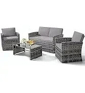 YND6-Q8 pieces outdoor Wicker rattan patio sectional furniture set.glass top table with hidden storage.7 sofa sections.oversized