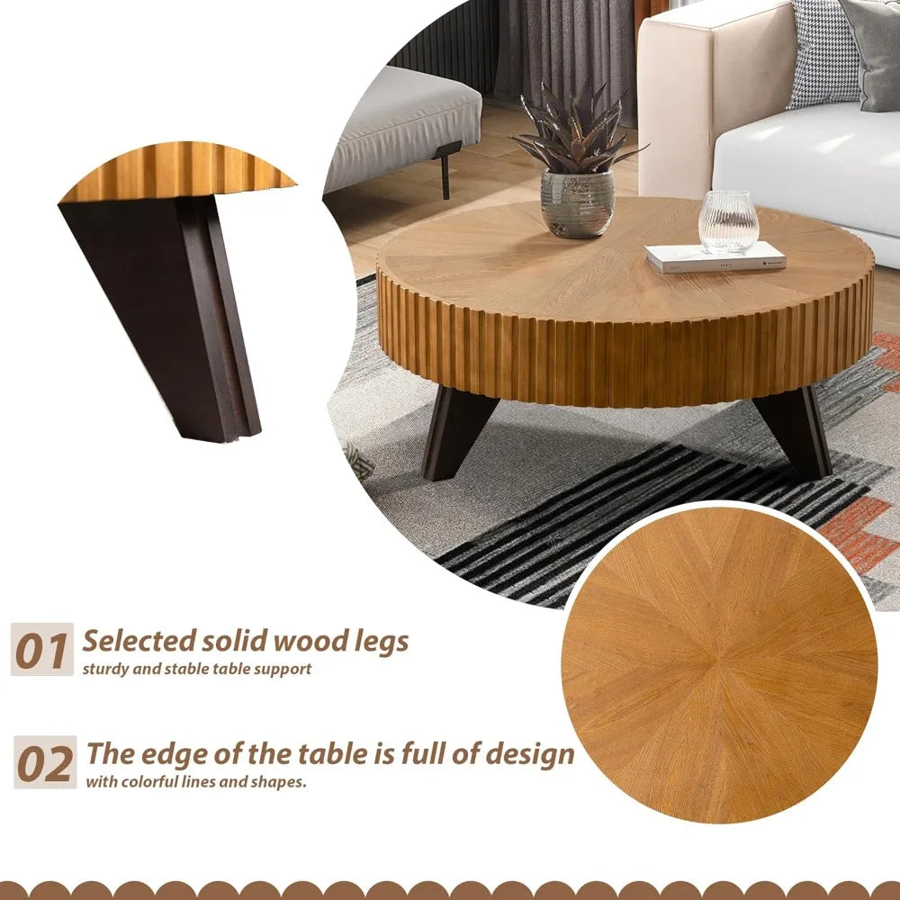 Contemporary Walnut Coffee Table - Rustic Grain Pedestal Style | Compact Modern Accent Table