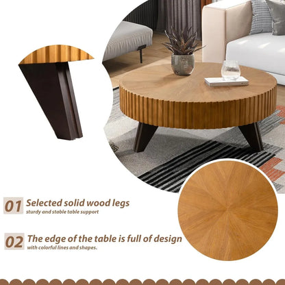 Contemporary Walnut Coffee Table - Rustic Grain Pedestal Style | Compact Modern Accent Table
