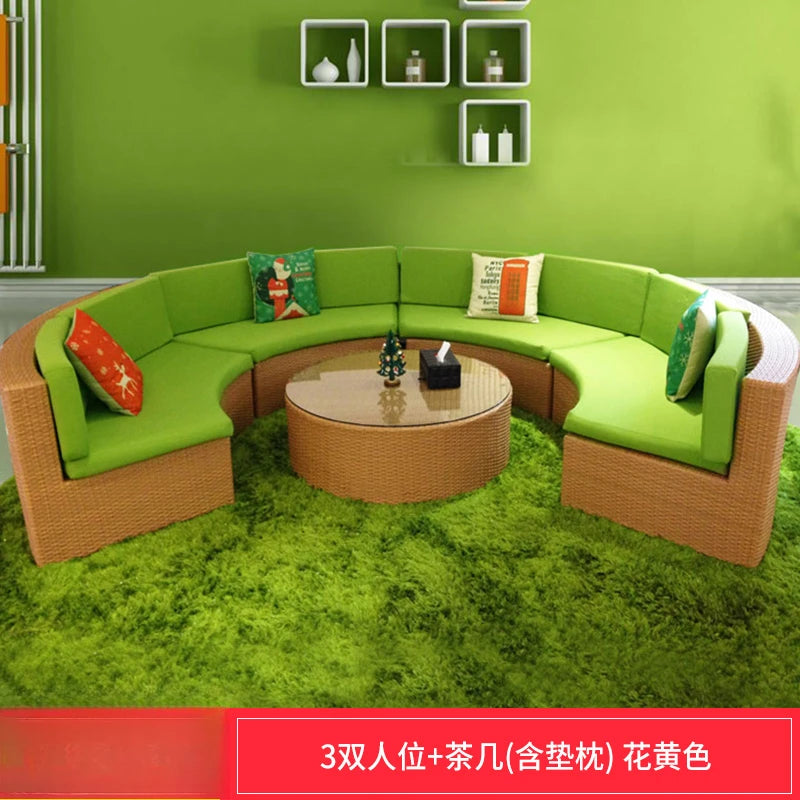 ZYH outdoor round rattan sofa combination leisure villa semi-circular rattan chair sofa