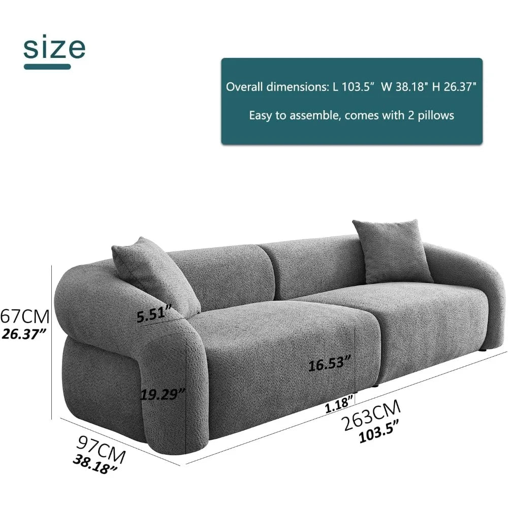 103" Modern Curved Sofa | Boucle Luxury  3-Seater, Modular, No Assembly (Home/Office)