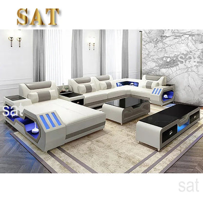 -Modern sofa living room leather high back comfortable home sofa
