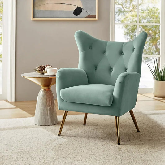 Velvet Accent Chair, Modern Wingback Arm Chair with Metal Gold Legs, Velvet Tufted Upholstered for Living Room, Customized