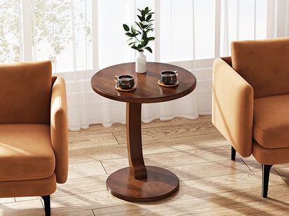 Tribesigns Round End Table, Wood C-Shaped Side Table, Small Couch Side Table, Mid-Century End Table, Retro Side Table