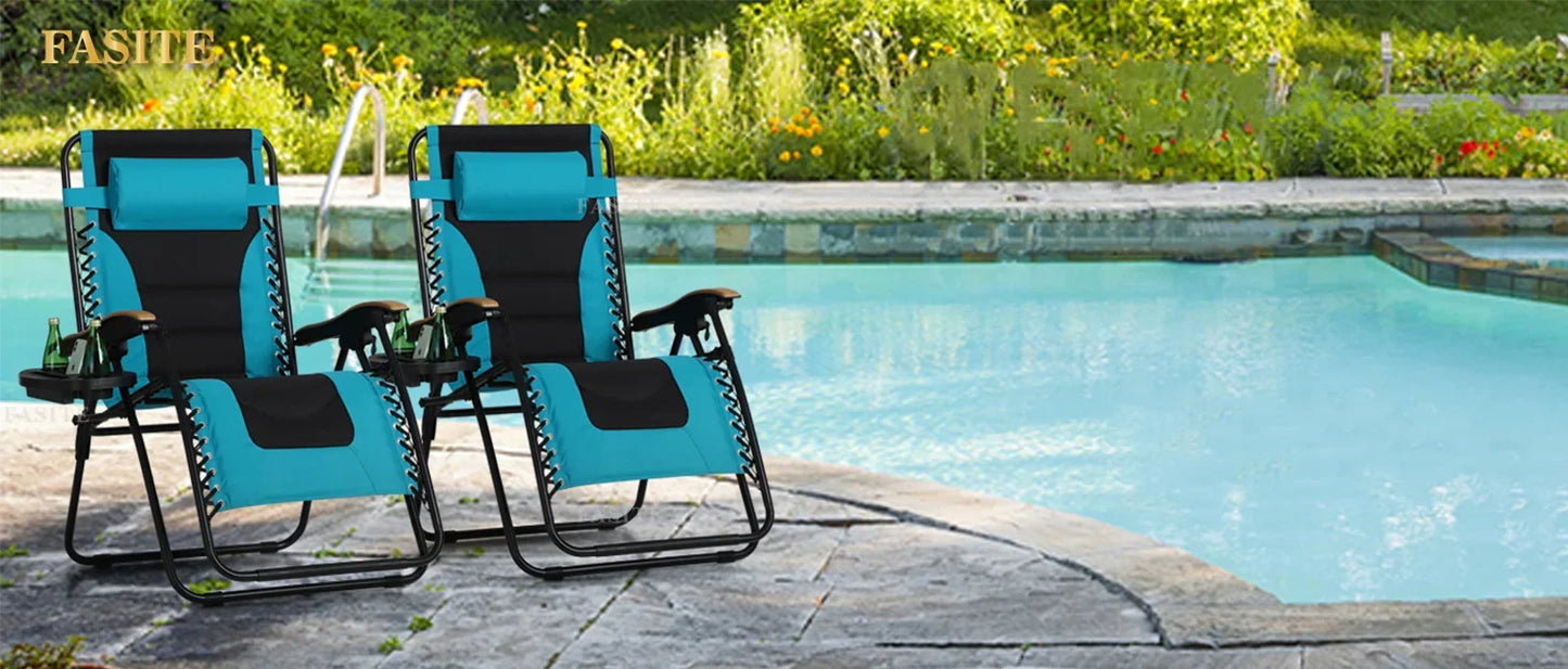 Padded Zero Gravity Lounge Chair Folding Patio Recliner with Adjustable Headrest & Cup Holder, Support 350 LBS (Grey)