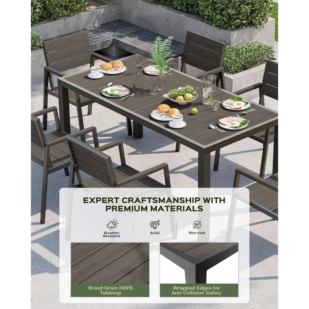 Outdoor Dining Set for 6, Patio Table and Chairs Set, Aluminum Patio Furniture Set with Umbrella Hole, HDPS Patio Dining Table S