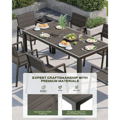 Outdoor Dining Set for 6, Patio Table and Chairs Set, Aluminum Patio Furniture Set with Umbrella Hole, HDPS Patio Dining Table S
