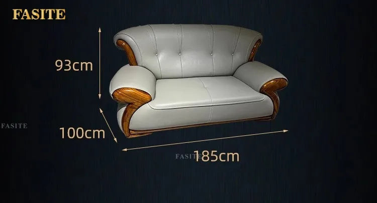 Ebony leather sofa modern light luxury high-end living room villa first layer cowhide solid wood new Chinese-style small