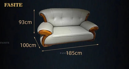 Ebony leather sofa modern light luxury high-end living room villa first layer cowhide solid wood new Chinese-style small