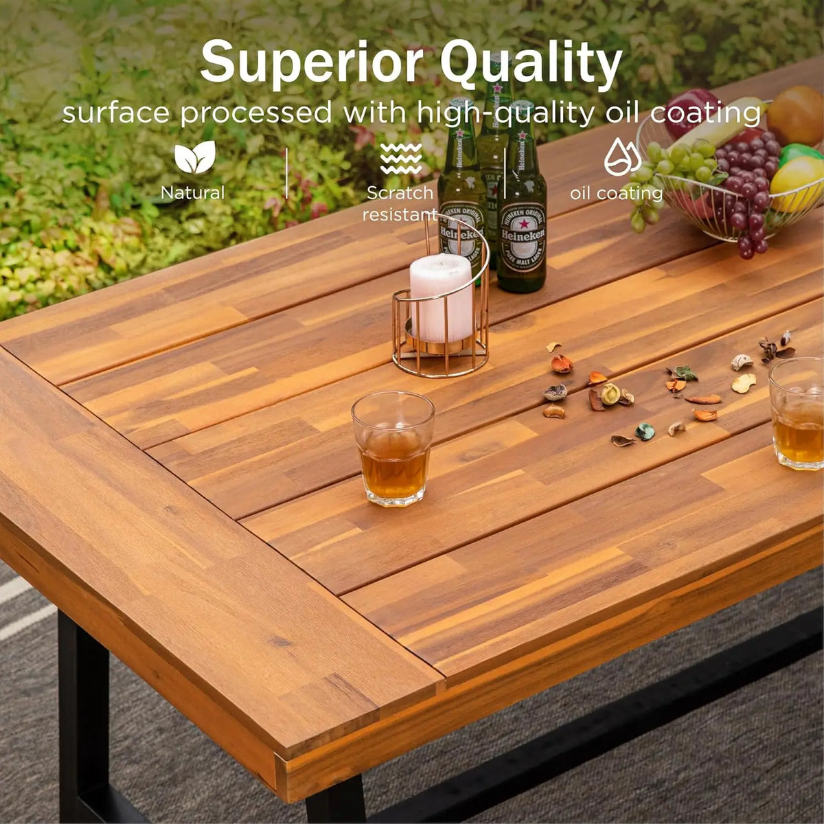 63in Acacia Wood Backless Outdoor Bench for 3, Oil Finished Patio Garden Porch Yard Furniture, Customized