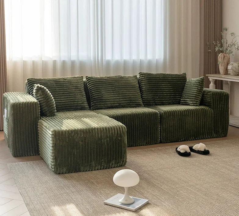 Integrated Sponge Frameless Corduroy Tofu Block Compression Sofa Fabric Set Vacuum Compression Boneless Feature